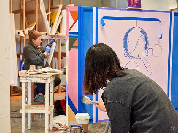 Colgate students paint during a studio art class in Ryan Hall.