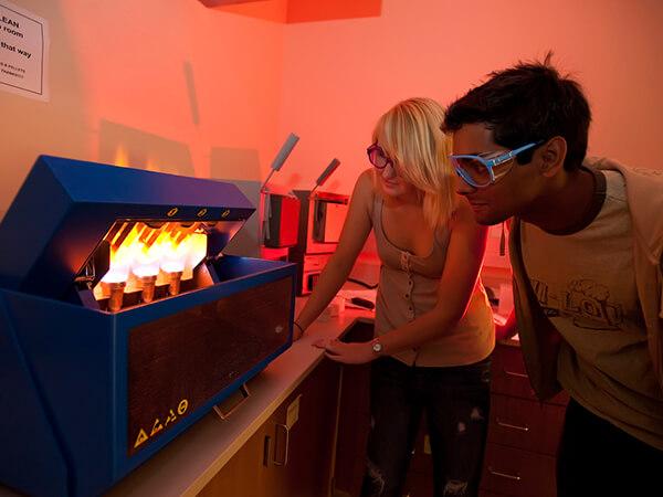 In the Ho Science Center, students melt rock and soil samples to make glass for X-ray analysis.