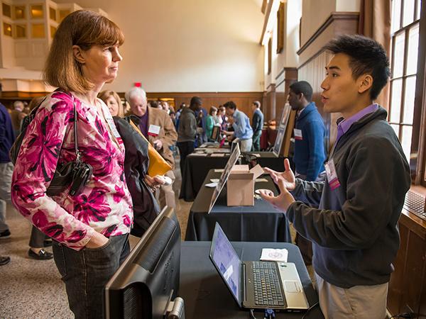 Colgate students set up tables to pitch their business ideas to potential investors as a part of Entrepreneur Weekend festivities