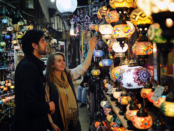 Students explore a market in Istanbul, Turkey.