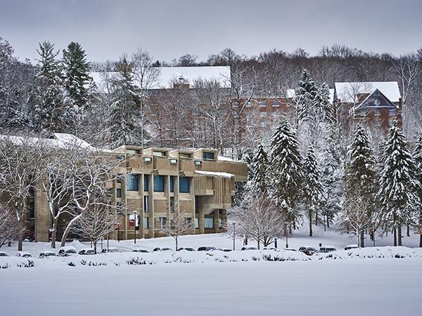 Dana Arts Center in winter.