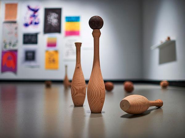 Objects for Perfect Strangers by Michael O’Malley, a series of 10 wooden sculptures, part of the Machine Project in the Clifford Gallery