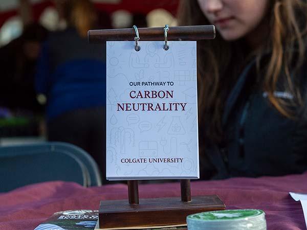 Sign with flipcards that read Our Pathway to: Carbon Neutrality