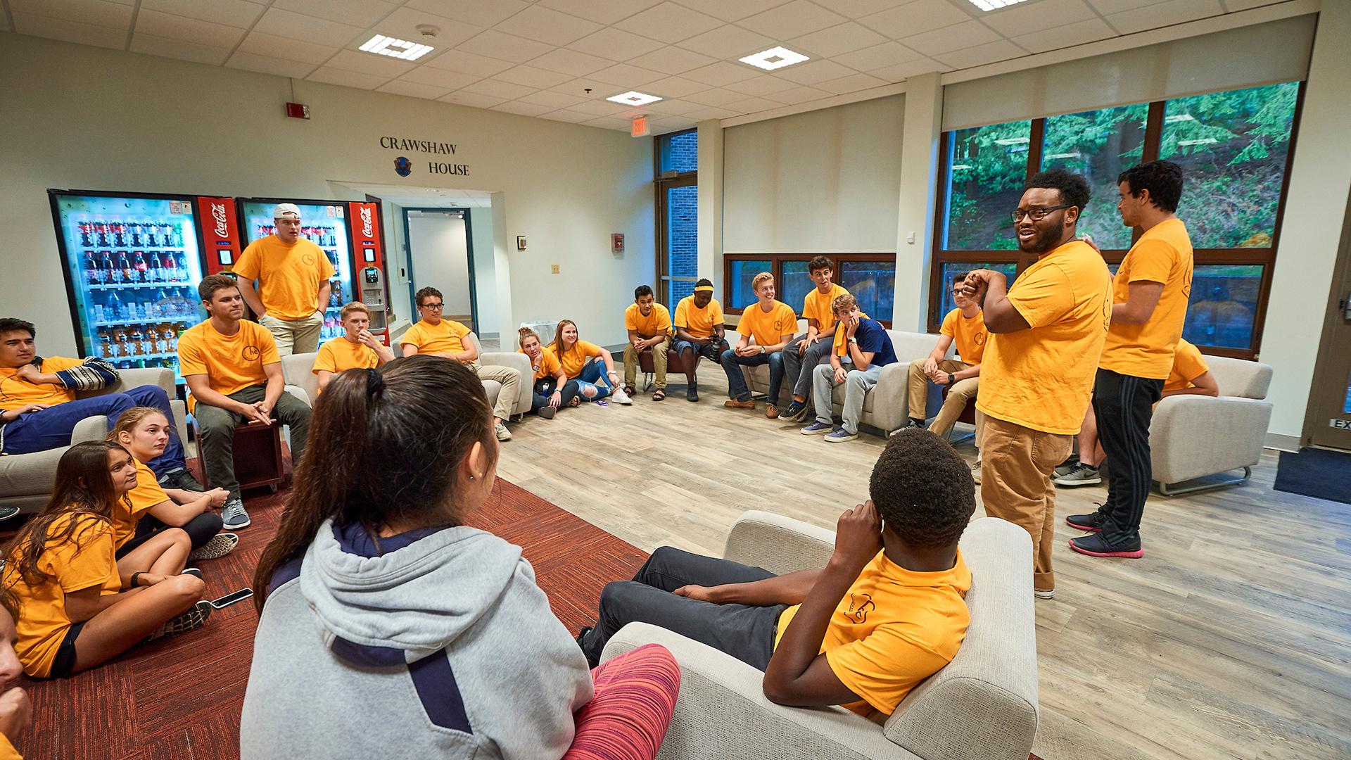 Hancock Commons students gather in a common space.