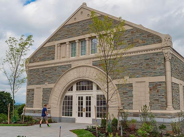 The entrance to Benton Hall a LEED Platinum-certified building on campus
