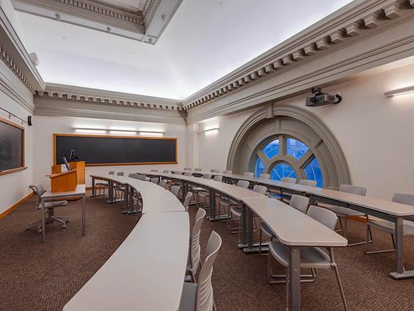 A renovated classroom in Lathrop Hall, which shows the remodeling and renovation work done to the facility.