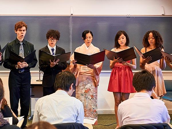 Professor Yukari Hirata and students participate in a Japanese speech competition