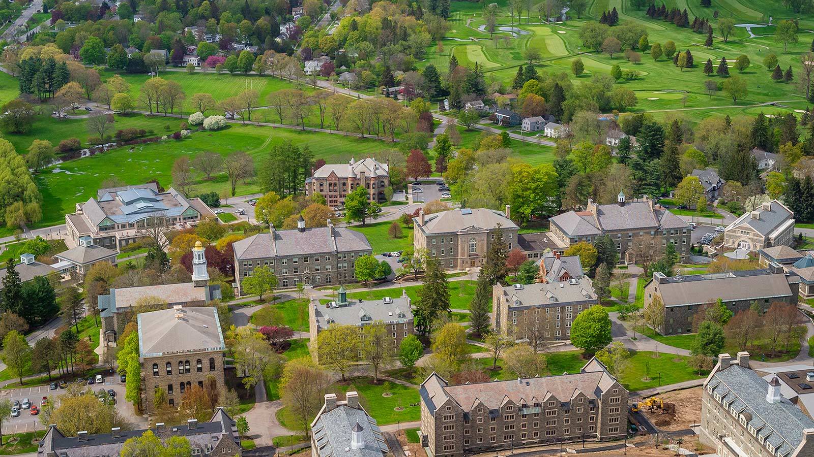 Scenic view of the campus hillside from the air