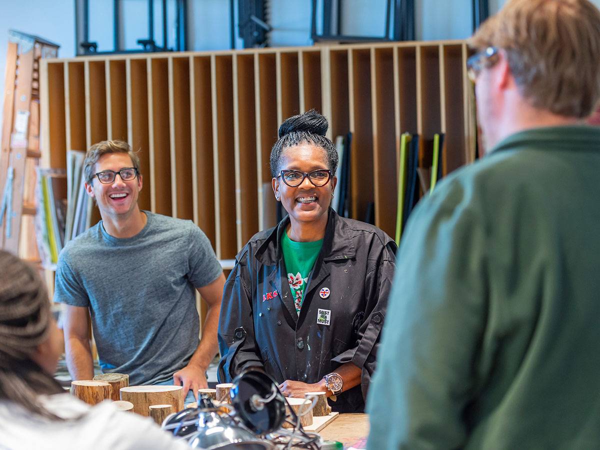 Colgate students participate in class lessons in an art studio setting