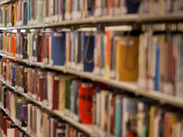 Books in Case Geyer Library.