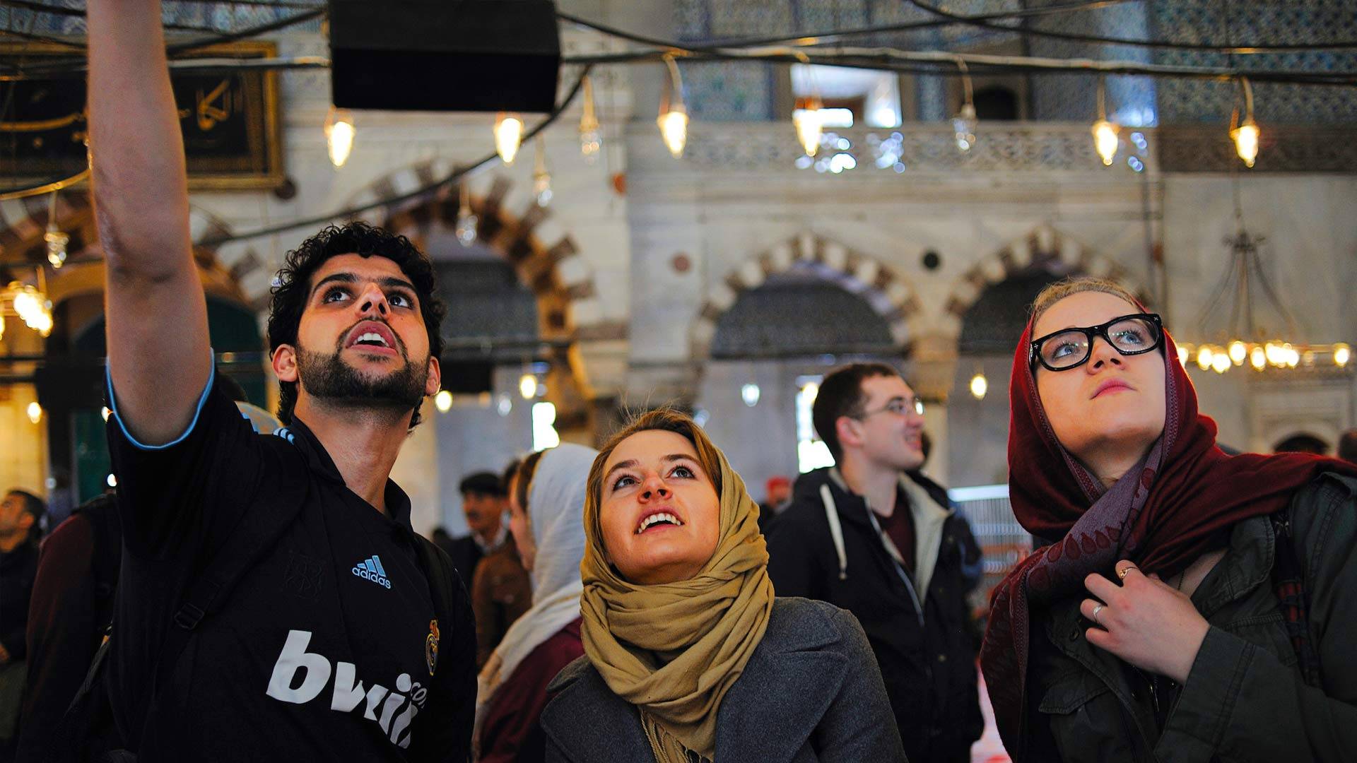 During an interfaith trip to Turkey three Colgate students visit Sutlan Ahmed Mosque.