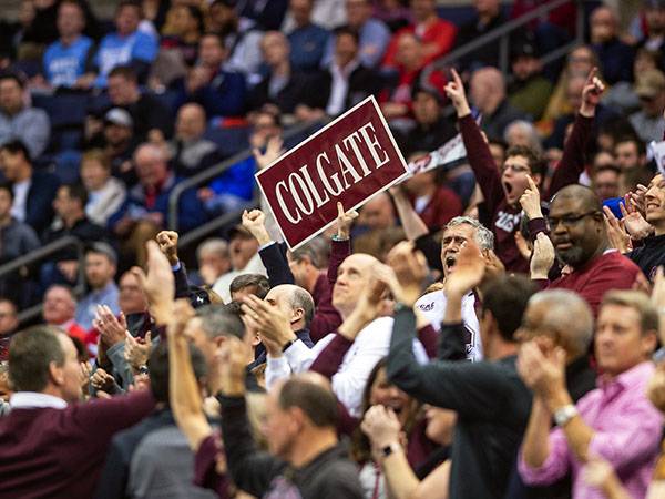 Colgate fans cheer on as Colgate takes on the University of Tennessee in the first round of the NCAA Tournament at the Nationwide Arena, March 22, 2019 in Columbus, OH. Tennessee won 77-70.