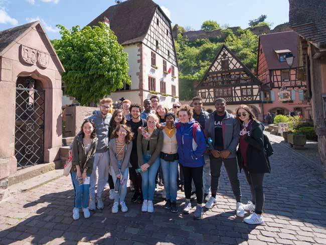 Students gather for photo in Kaysersberg street