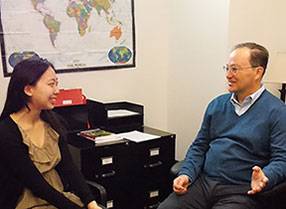 A student having a conversation with their advisor.