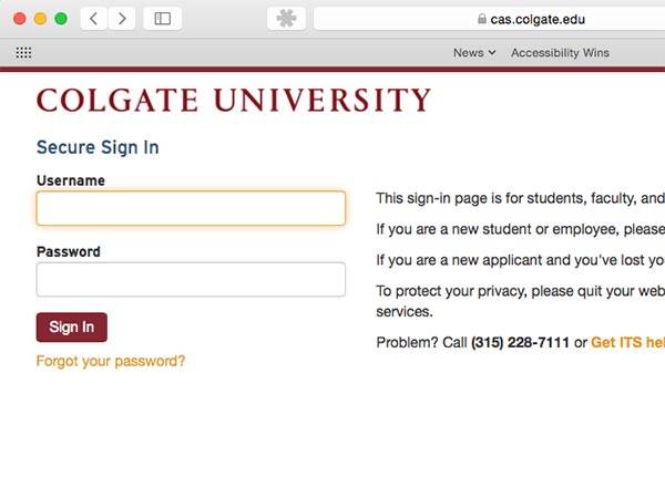 Screenshot of the university's login screen