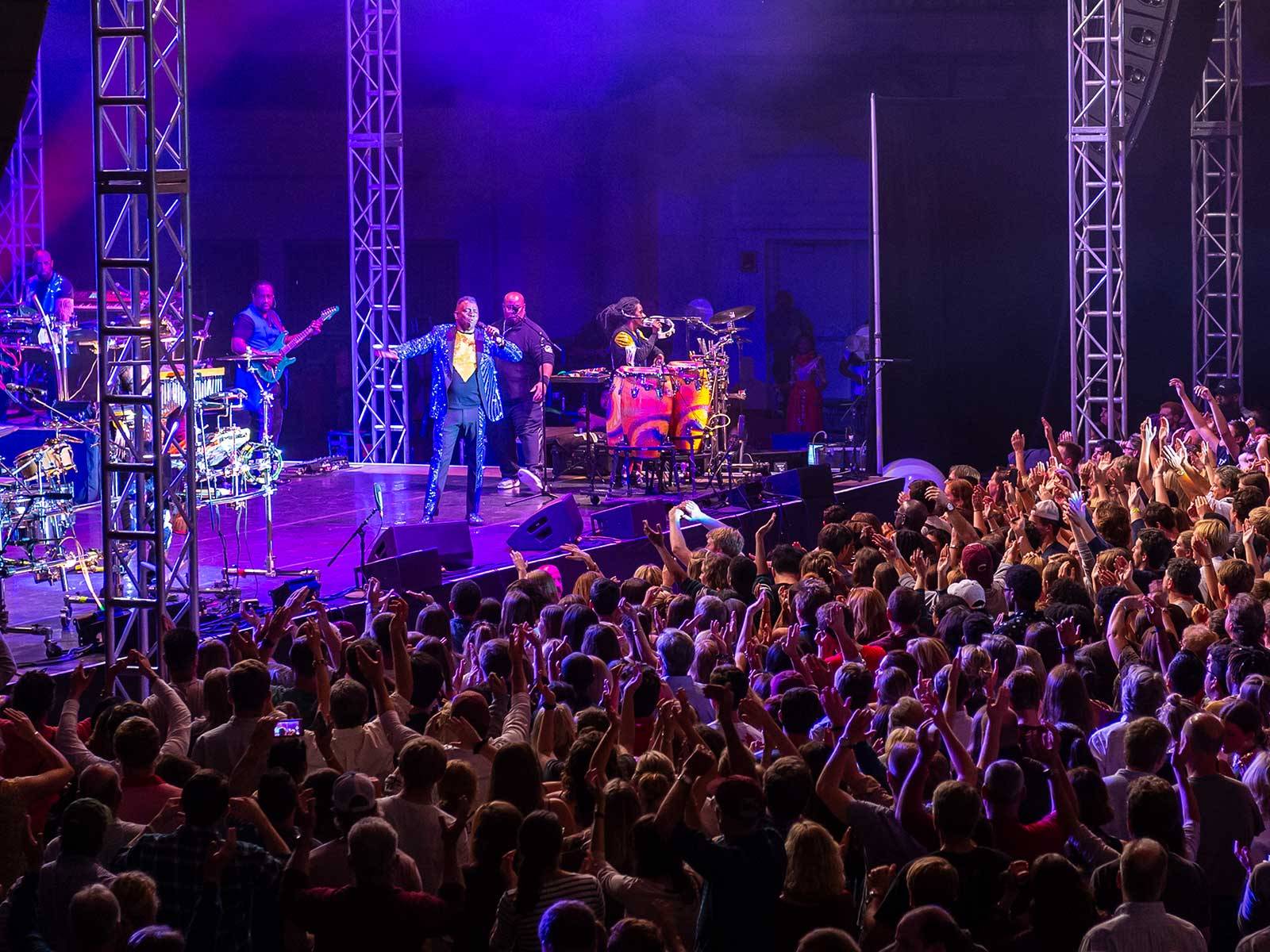 Earth, Wind & Fire perform in Sanford Field House at the Bicentennial Kickoff Weekend