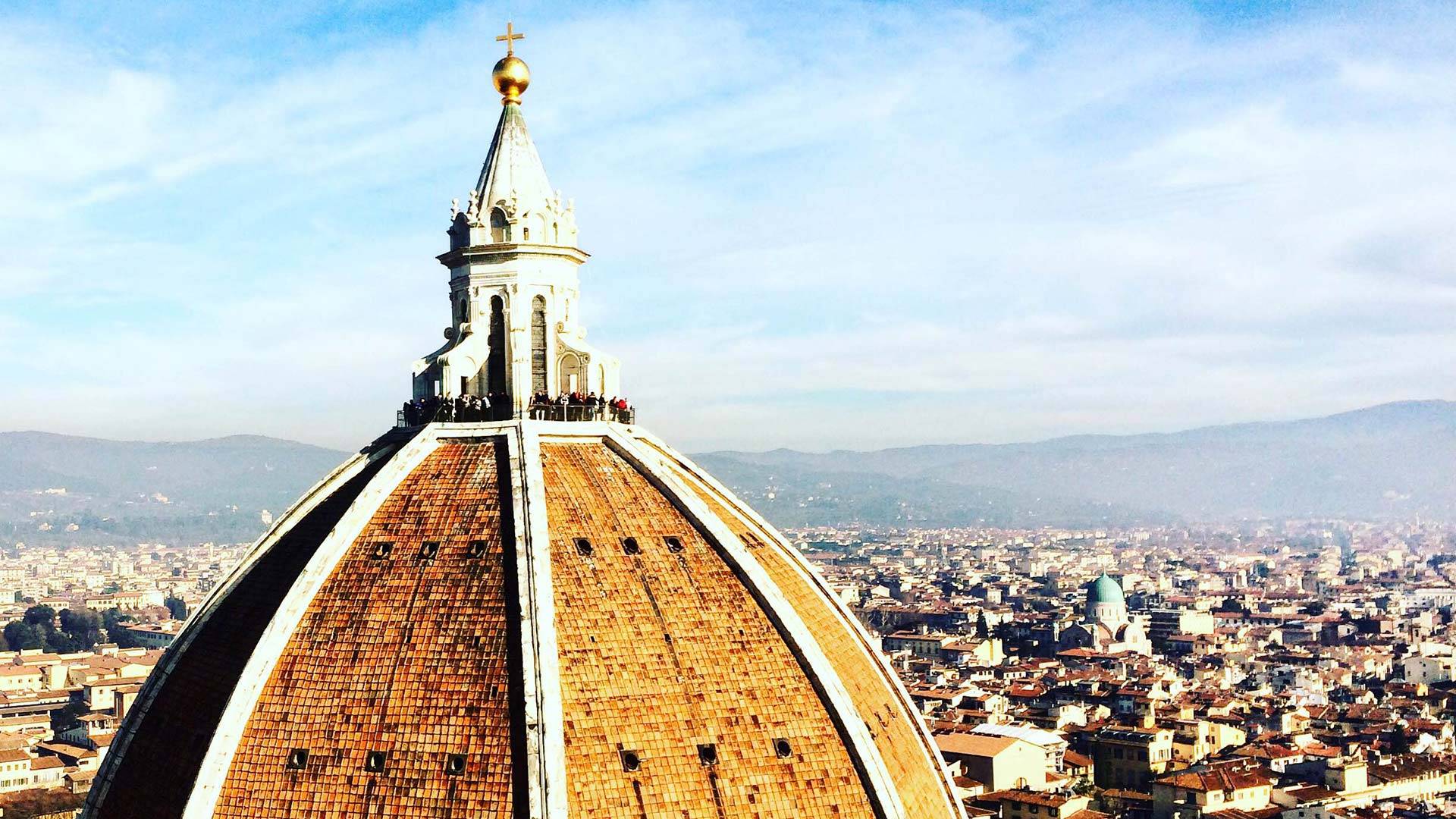 The Duomo of Florence's cathedral, with the expanse of the city visible in the background