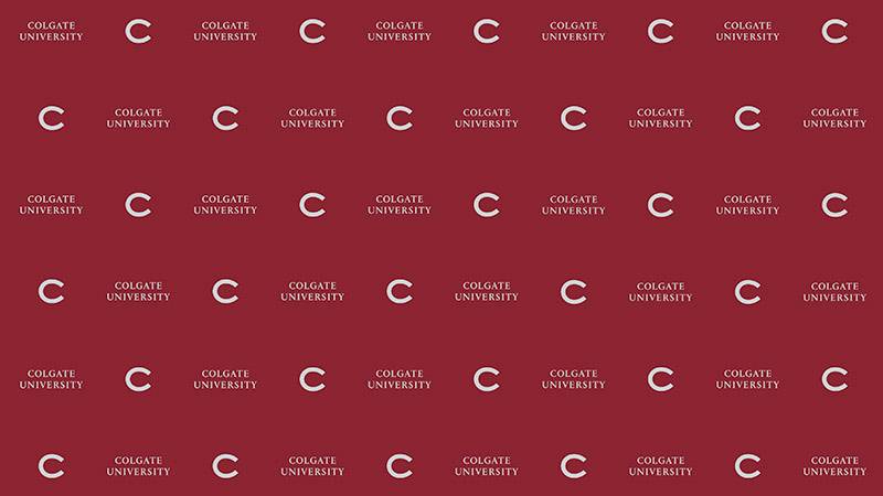 Colgate C and wordmark on maroon background