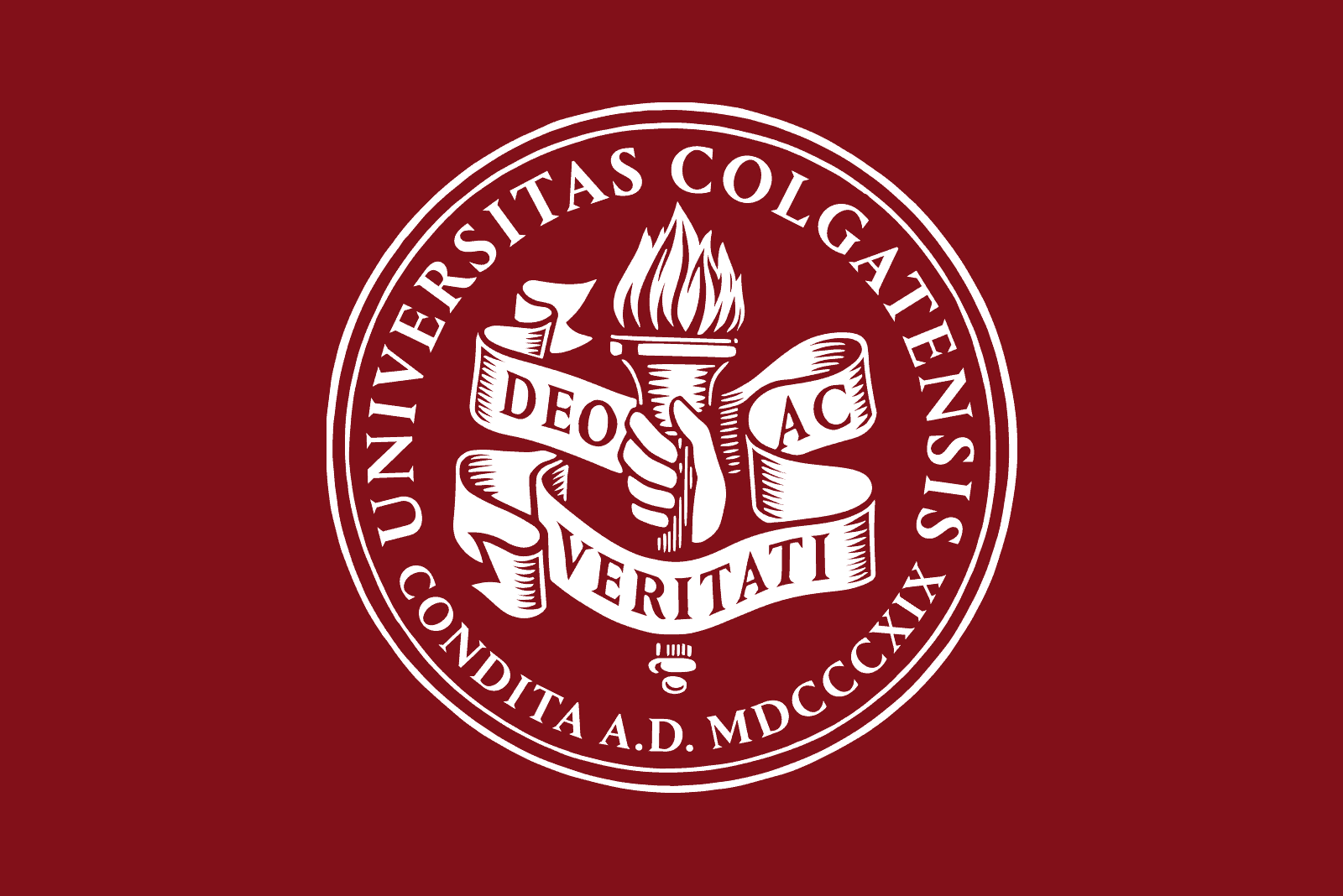 Colgate University seal on a maroon background