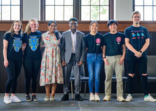 A group of student entrepreneurs pose for photo