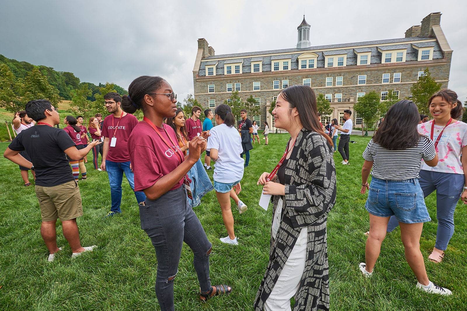 Students gather an play ice breakers during Orientation