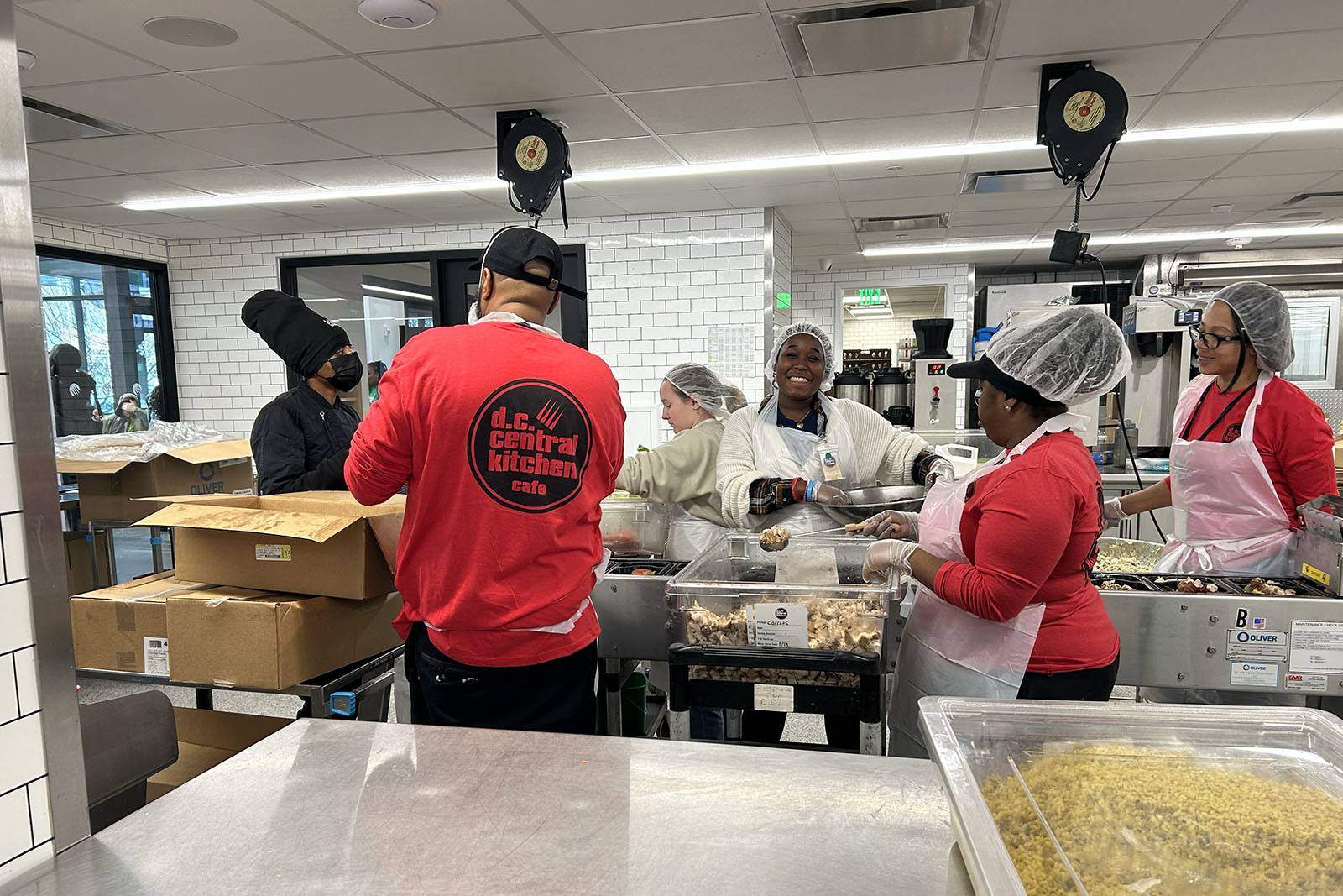 Student volunteers doing food prep at DC Central Kitchen