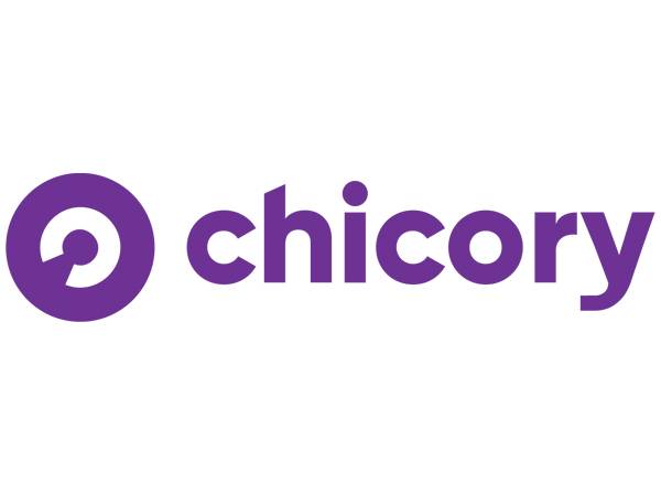 The word chicory in purple lettering