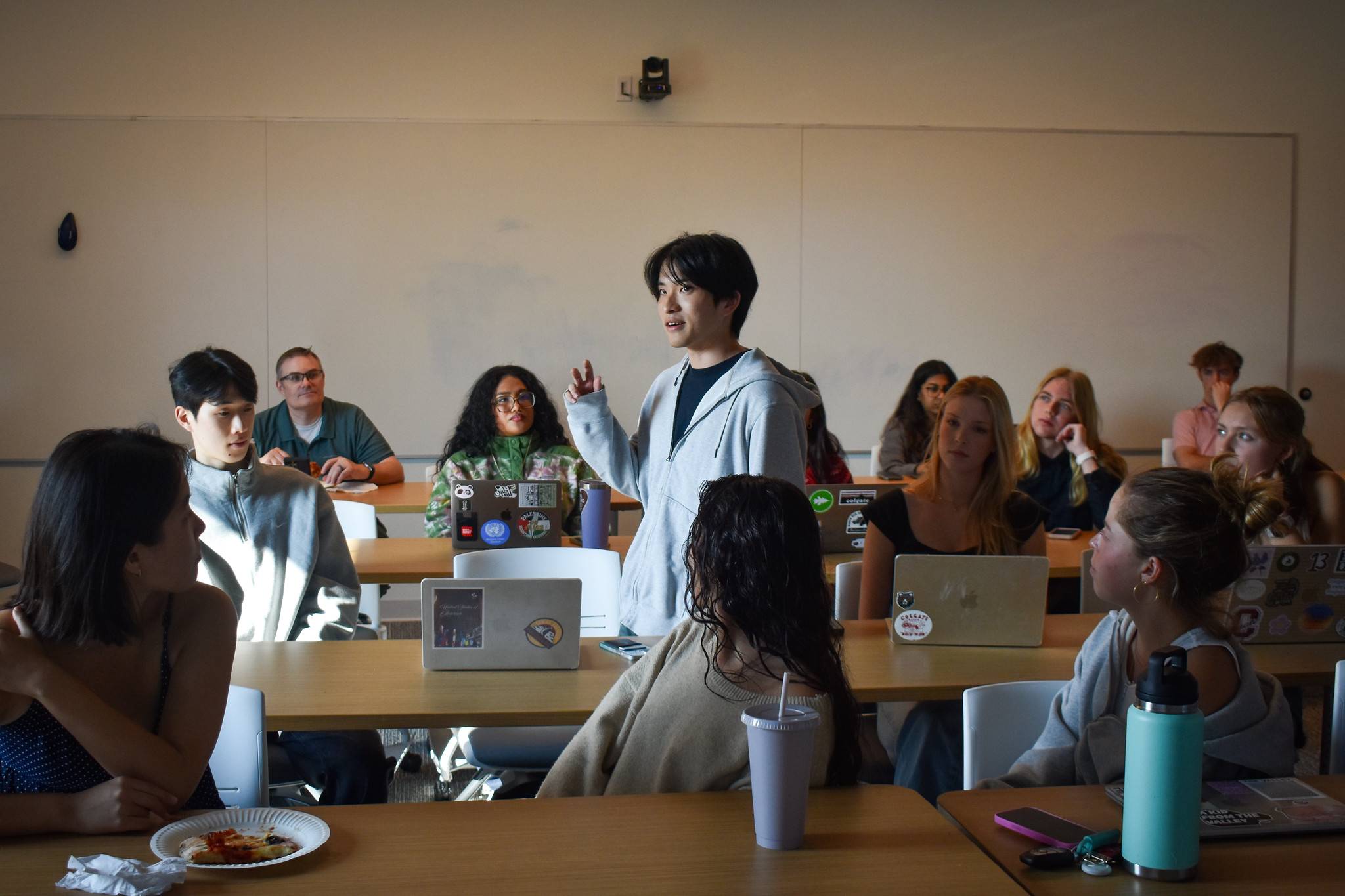 Students turned toward a speaker