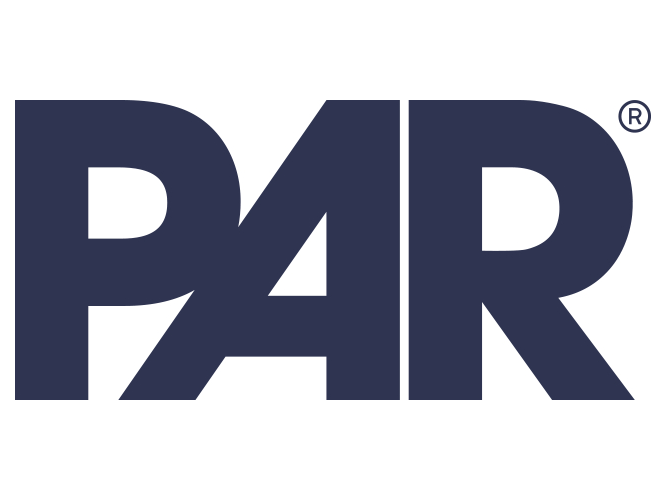 The logo features the letters "PAR" in a bold, dark navy blue block font where the letters are tightly spaced and interconnected. A small registered trademark symbol is located at the top right corner of the letter "R," all set against a clean white background.