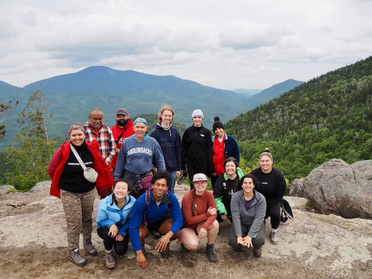Curtin and Colgate University students and staff hiking in the Adirondacks, June 2025