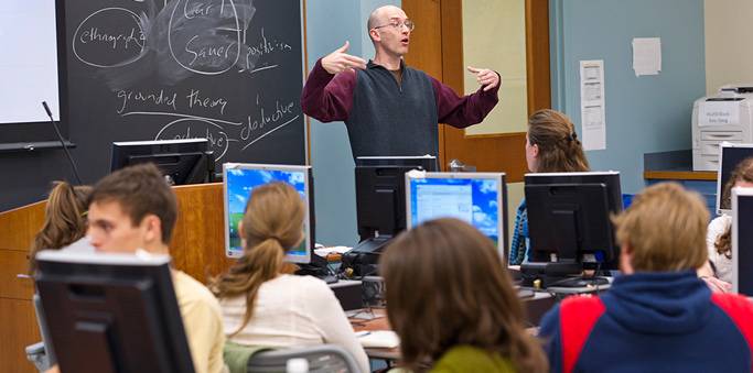 P. Klepeis teaching qualitative methods in the Geography Department's GIS lab, Dec. 2012