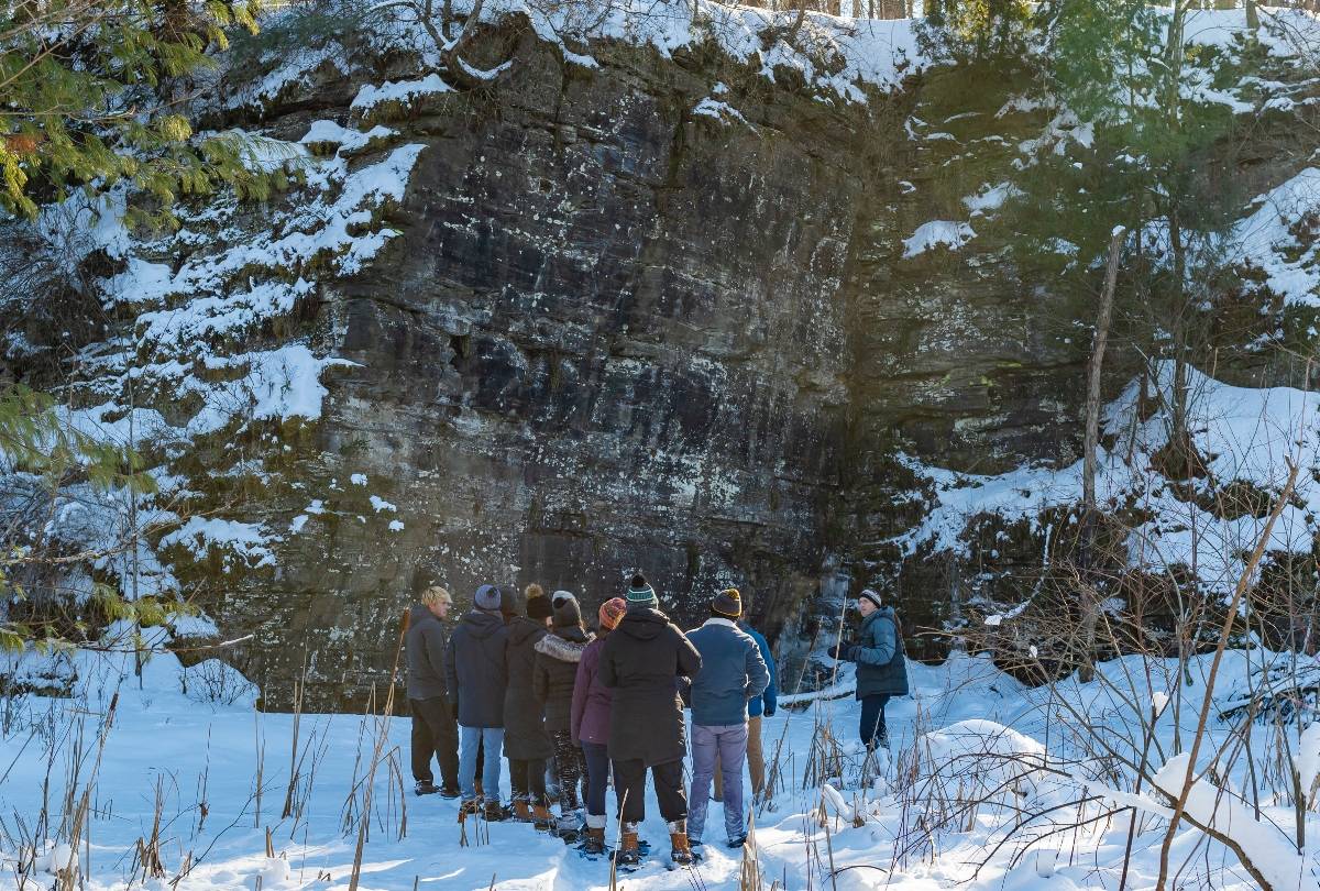 Students from happiness course in the Colgate quarry