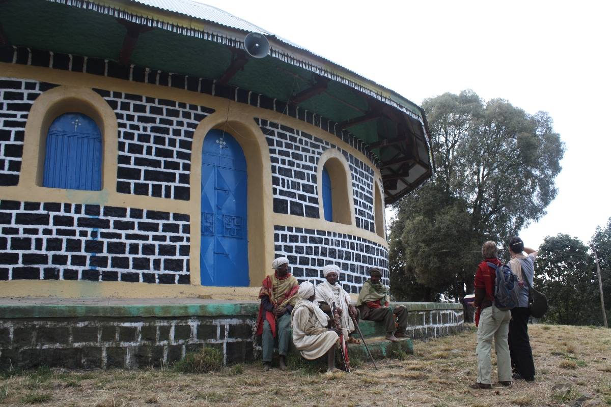 Interviewing priests about forest conservation at a church in Ethiopia, Jan. 2014