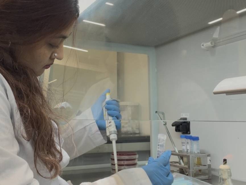 Ekra Hoque ’26 works in lab