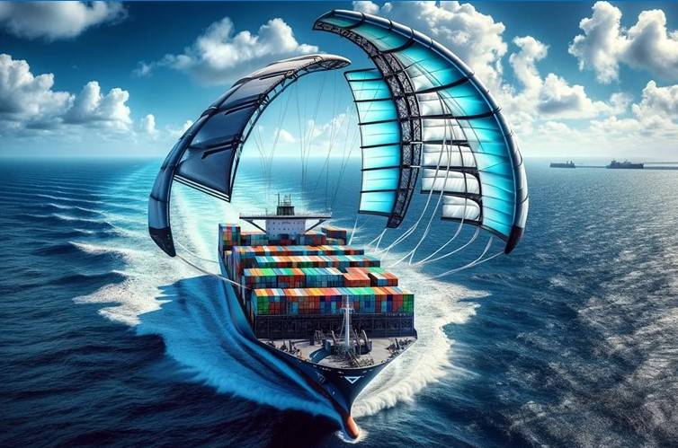 Image of cargo ship with large sails.