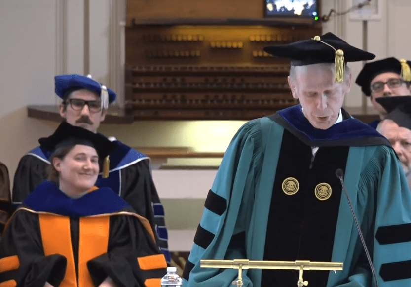 Professor and Chair of Geography William Meyer presenting the geography awards.