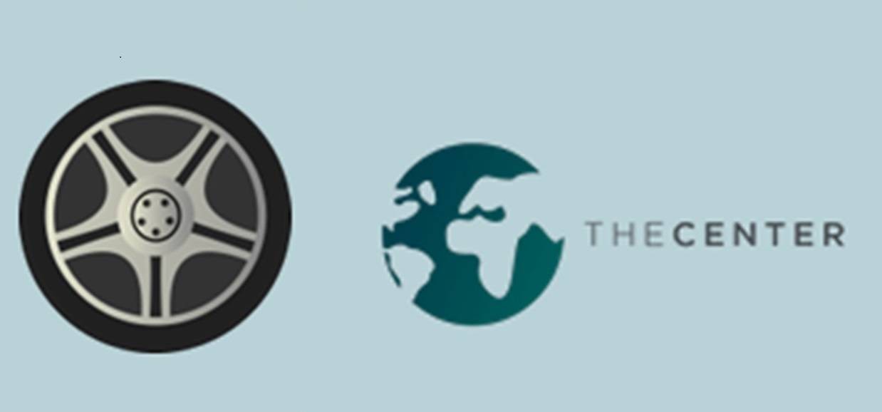 Graphic of wheel and Utica's The Center.