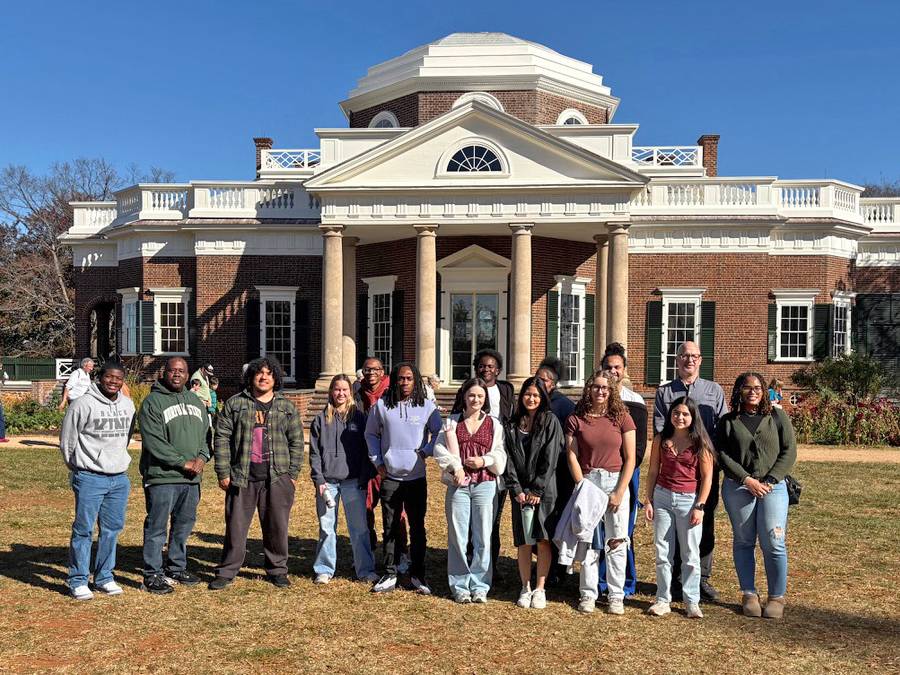 A group of students from Colgate and Norfolk State University meet at Monticello in Virginia.