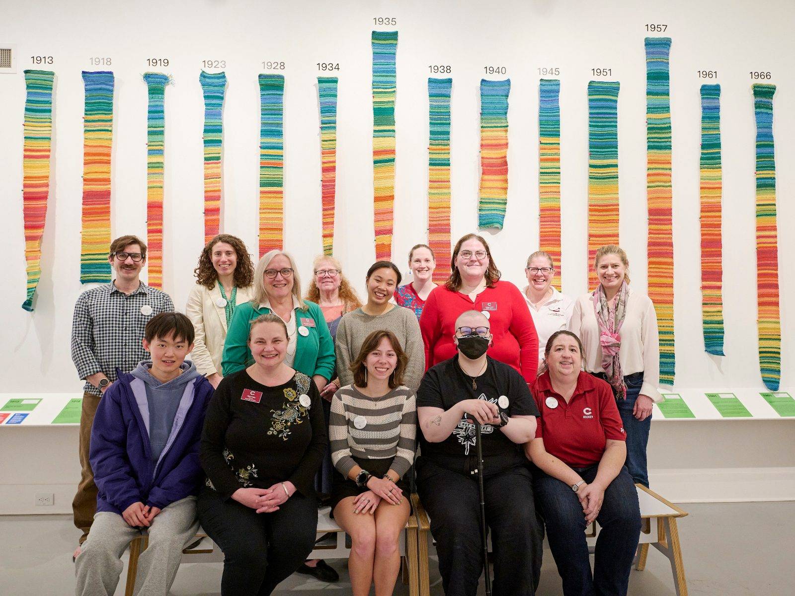 Some of the more than 30 crafters across campus and the community gathered for the opening reception for “Tempestry: The Art of Climate Data” at the Longyear Museum of Anthropology on April 10. 